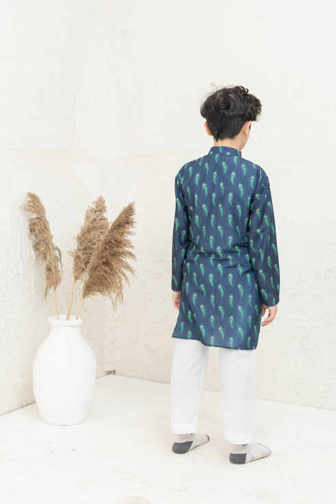 FEATHER PRINT DARK BLUE SET